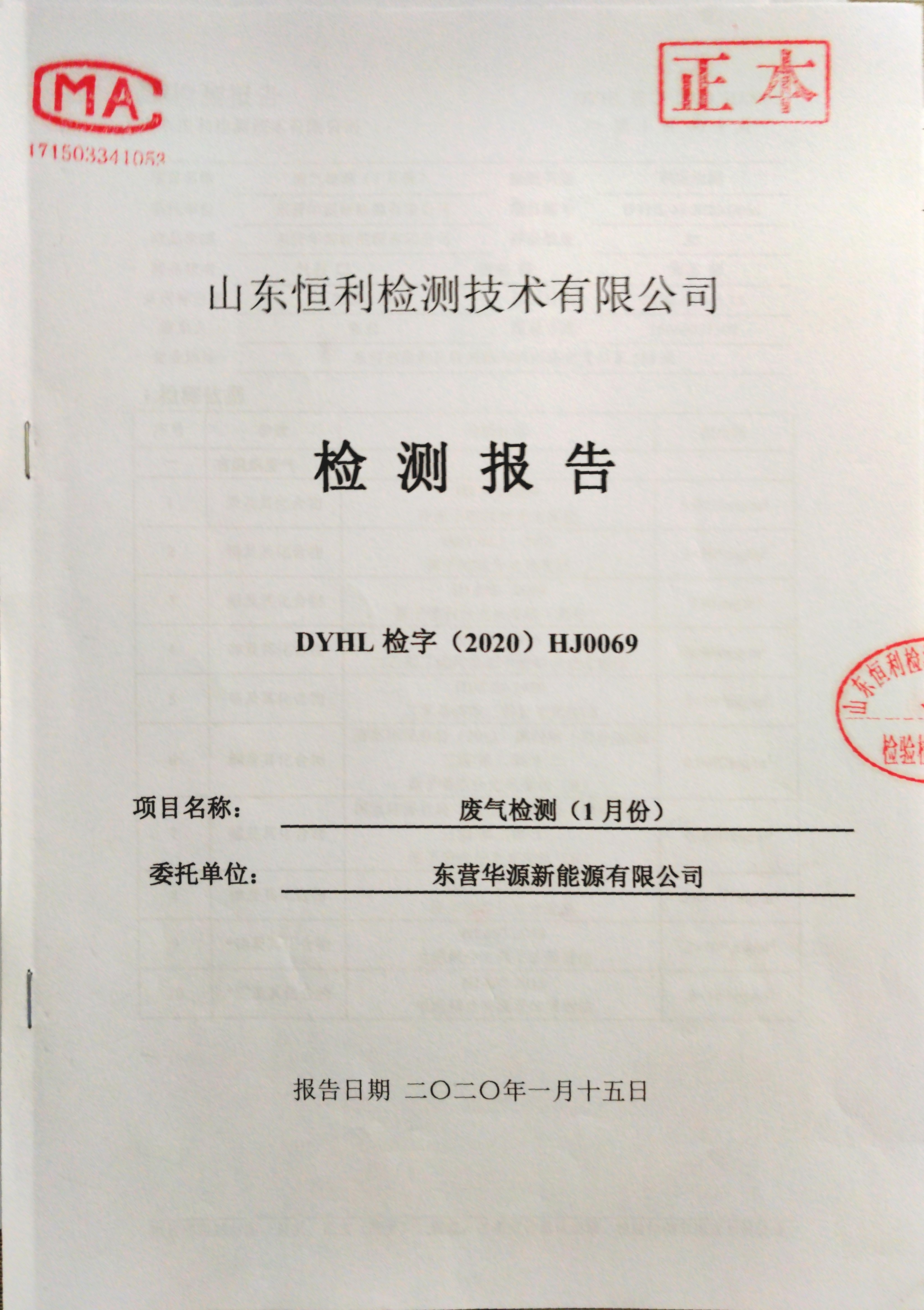 東營華源新能源有限公司2020年第一季度